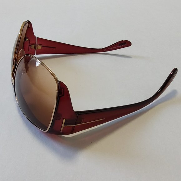 Tom Ford KELLAN Sunglasses Plastic TF 90  Gold T Logo Burgundy Brown Red main image 10